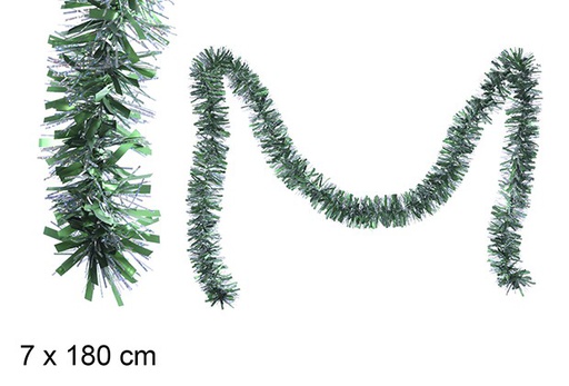 [109334] Matte green/silver hologram wide Christmas tinsel 7x180 cm