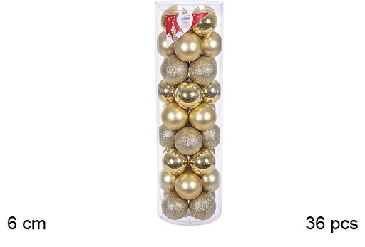 [109232] Pack 36 bolas oro brillo/mate cilindro 6 cm
