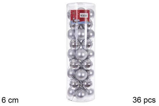 [109233] Pack 36  boules argentées brillantes/mates cylindre 6 cm