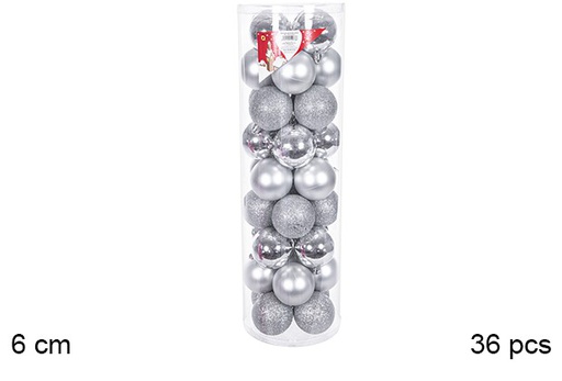 [109233] Pack 36 shiny/matte silver bauble cylinder 6 cm