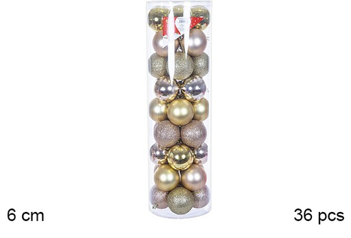 [109236] 36 boules or/champagne 6cm cylindre 