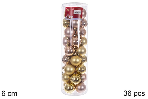 [109236] Pack 36 bolas oro/champagne cilindro 6 cm