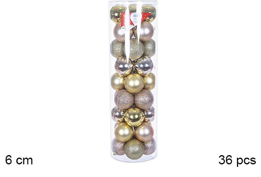 [109236] Pack 36 bolas oro/champagne cilindro 6 cm