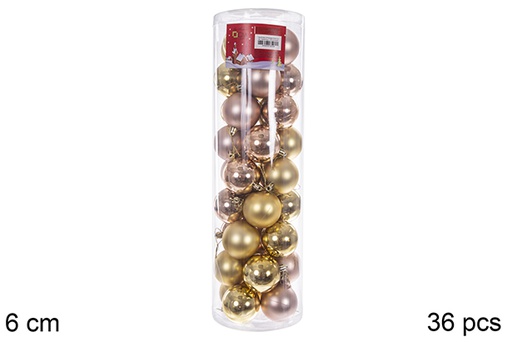[109236] Pack 36 boules or/champagne cylindre 6 cm