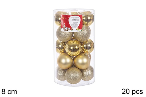 [109237] Pack 20 boules dorées brillantes/mates cylindre 8 cm