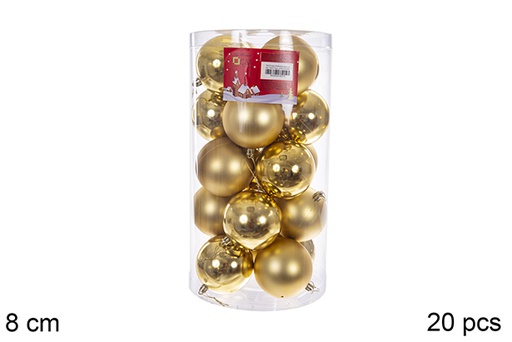 [109237] Pack 20 boules dorées brillantes/mates cylindre 8 cm