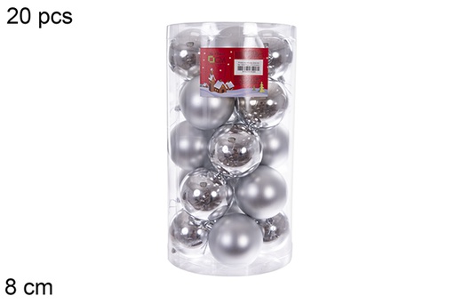 [109238] Pack 20 shiny/matte silver bauble cylinder 8 cm