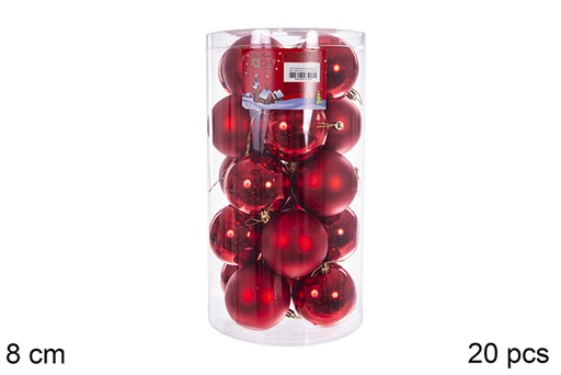 [109239] Pack 20 boules rouges brillantes/mates cylindre 8 cm