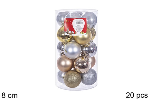 [109240] Pack 20 gold/silver/ivory/champagne bauble cylinder 8 cm