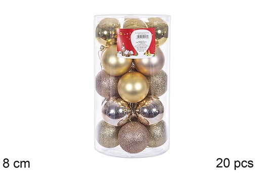 [109241] Pack 20 gold/champagne bauble cylinder 8 cm