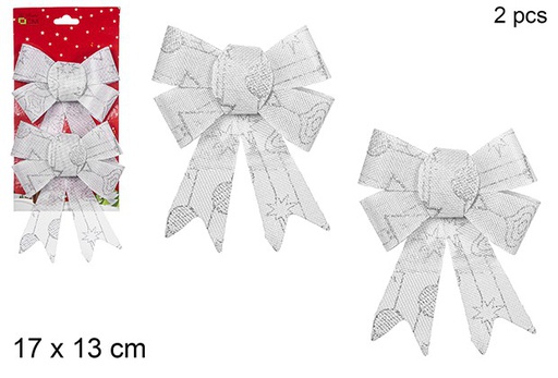 [108930] Pack 2 Christmas bows silver sackcloth 17x13 cm