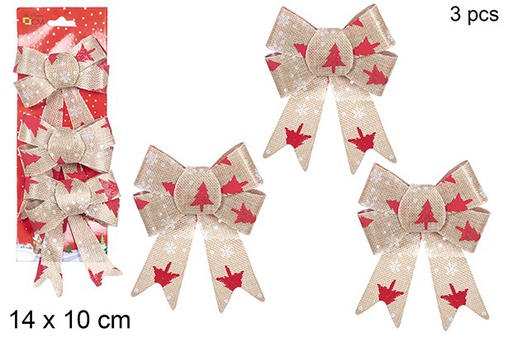 [108937] Pack 3 burlap bows with red tree 14x10 cm