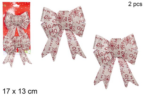 [108966] Pack 2 red HOHOHO decorated sack fabric bows 17x13 cm