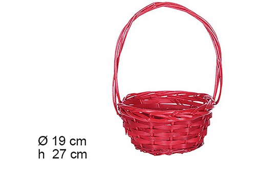 [109364] Panier de Noël rond en osier rouge avec anse 19 cm