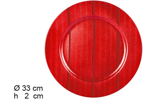 [108691] Bajo plato con rayas rojo brillo 33 cm  