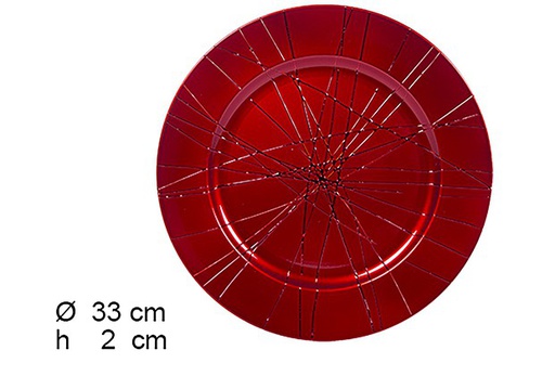 [109228] Bajo plato rojo brillo decorado hilos 33 cm