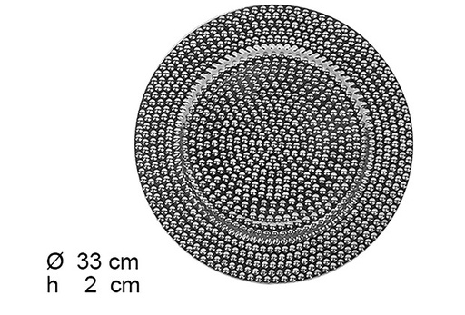 [109230] Assiette en argent peu brillant décorée de perles 33 cm