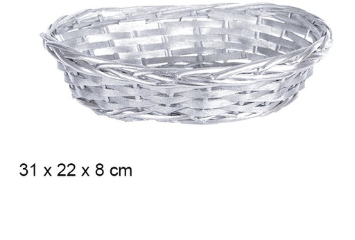 [108788] Cesta mimbre ovalada plata navidad 31x22 cm