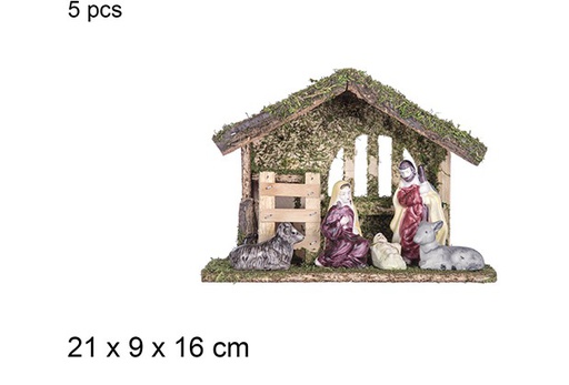 [108739] Nacimiento 5 piezas pesebre madera 21x9 cm