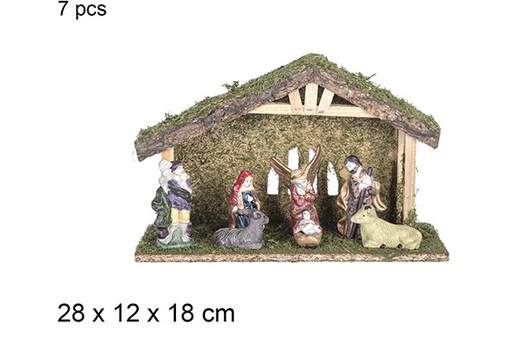 [108741] Natività Presepe in legno 7 pezzi 28x12x18 cm