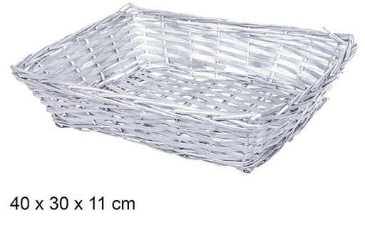[108797] Cesta mimbre rectangular Navidad plata 40x30 cm