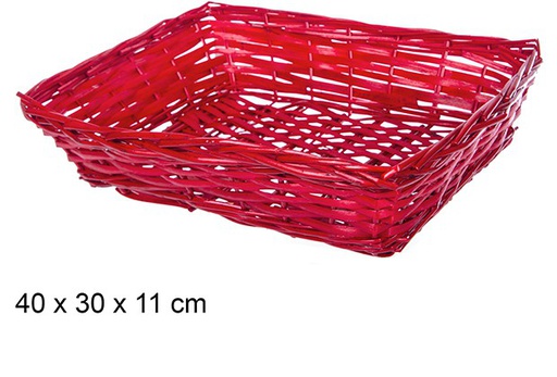 [108798] Cesta mimbre rectangular Navidad roja 40x30 cm