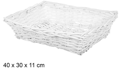 [108799] Cesta mimbre rectangular Navidad blanca 40x30 cm