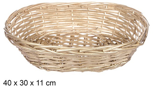 [108800] Cesto de vime oval de Natal dourado 40x30 cm