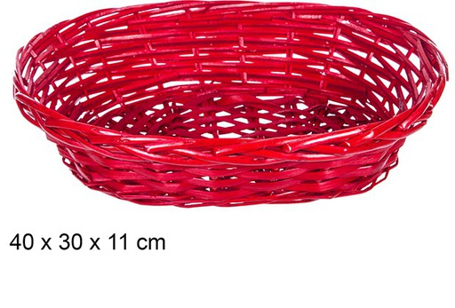 [108802] Red Christmas oval wicker basket 40x30 cm  