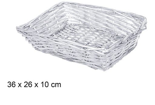 [108805] Cesta mimbre rectangular Navidad plata 36x26 cm