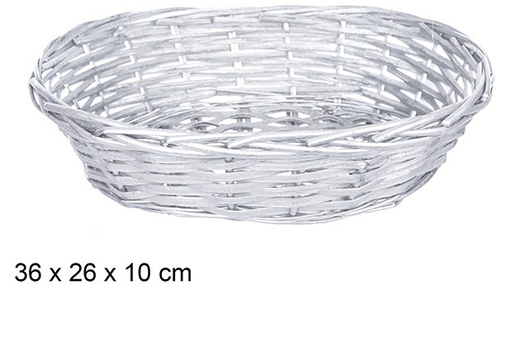 [108809] Cesta mimbre ovalada Navidad plata 36x26 cm