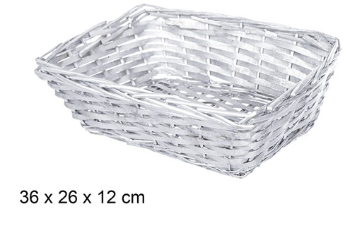 [108813] Cesta mimbre rectangular Navidad plata 36x26 cm