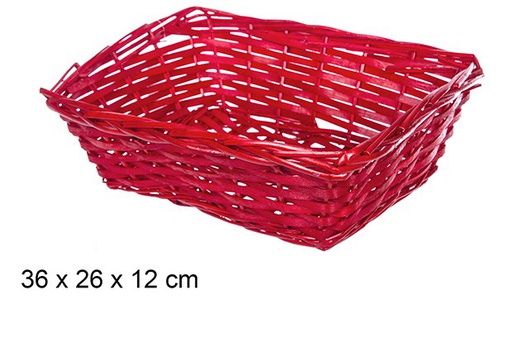 [108814] Cestino Natale vimini rettangolare rosso 36x26 cm 