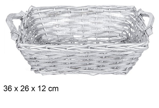 [108821] Cesta mimbre rectangular Navidad con asas plata 36x26 cm