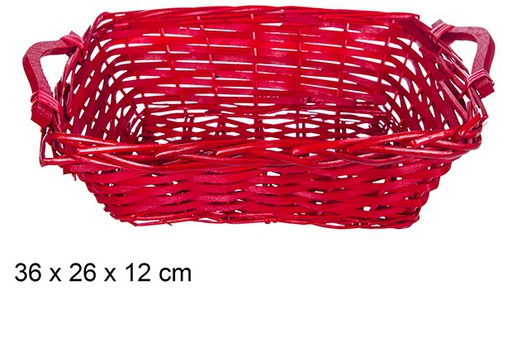 [108822] Cesta mimbre rectangular Navidad con asas roja 36x26 cm