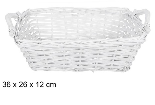 [108823] Panier de Noël rectangulaire en osier avec anses blanc 36x26 cm