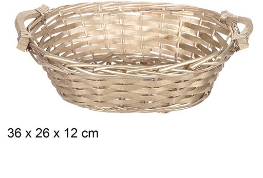 [108824] Cesta mimbre ovalada Navidad con asas oro 36x26 cm