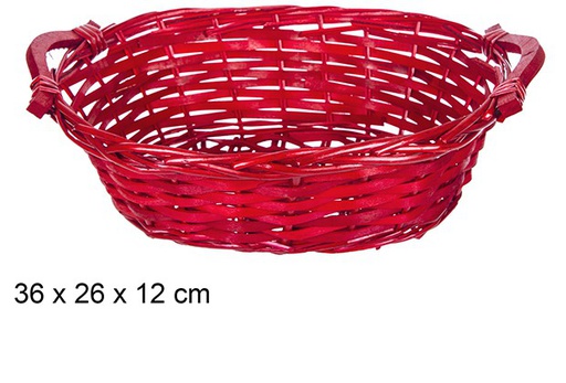 [108826] Cesta mimbre ovalada Navidad con asas roja 36x26 cm