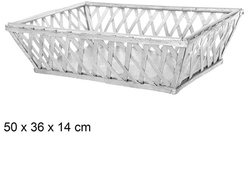 [108847] Cesta Natal de madeira retangular prata 50x36 cm  