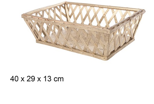 [108850] Rectangular gold Christmas wooden basket 40x29 cm