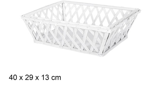 [108853] Panier Noèl en bois rectangulaire blanc 40x29 cm 