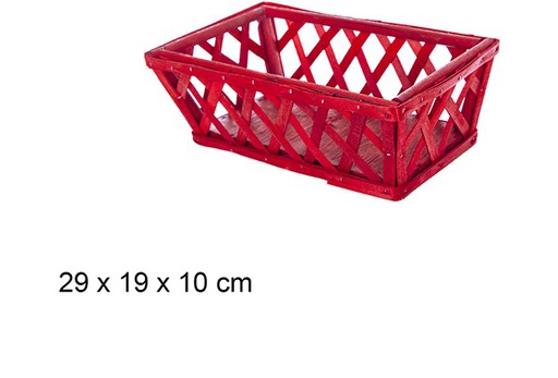 [108856] Red rectangular Christmas wooden basket 29x19 cm