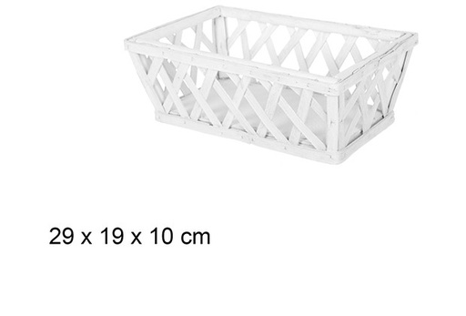 [108857] Panier Noèl en bois rectangulaire blanc 29x19 cm 