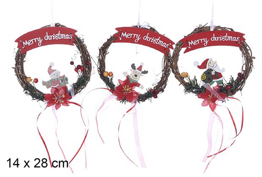 [109463] Christmas decorated wicker wreath 14x28 cm