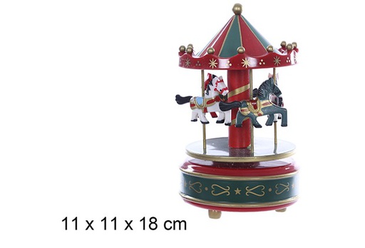 [109495] Red/green musical carousel 11x18 cm