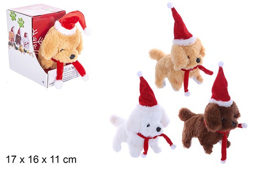 [109656] Plush dog with red scarf walks and barks battery operated assorted 17x16 cm