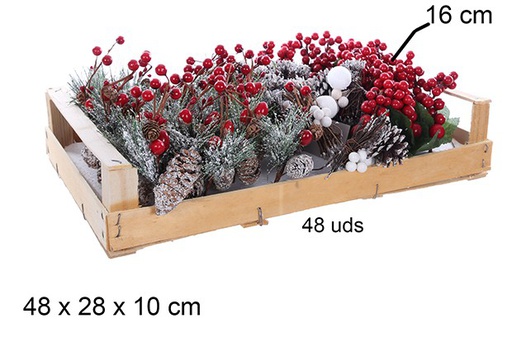 [109666] Coffret en bois avec branche de Noël modèles assortis 48x28 cm