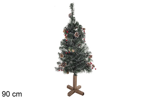 [109695] Sapin enneigé en PVC avec baies et pommes de pin 90 cm