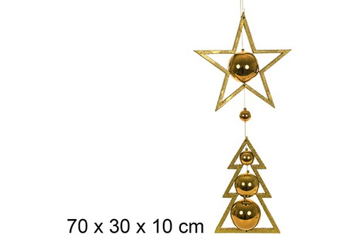 [109796] PVC star/tree pendant with gold balls 70x30 cm