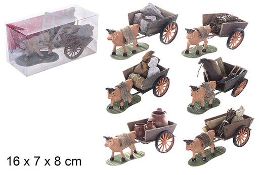 [108748] Chariot avec vache assortie 16x7x8 cm